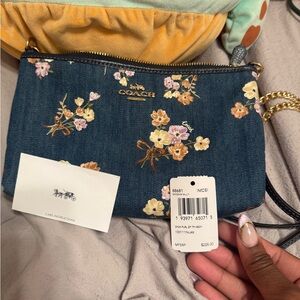 Coach Parker 18 Denim Blue Floral Crossbody Bag with Gold Hardware
